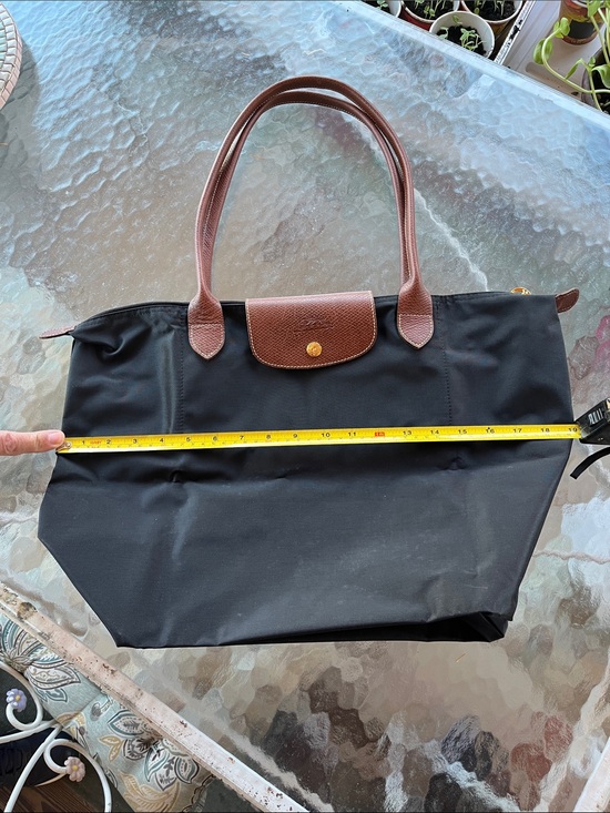 Longchamp Handbags - Longchamp Black Nylon Tote with Brown Leather Trim